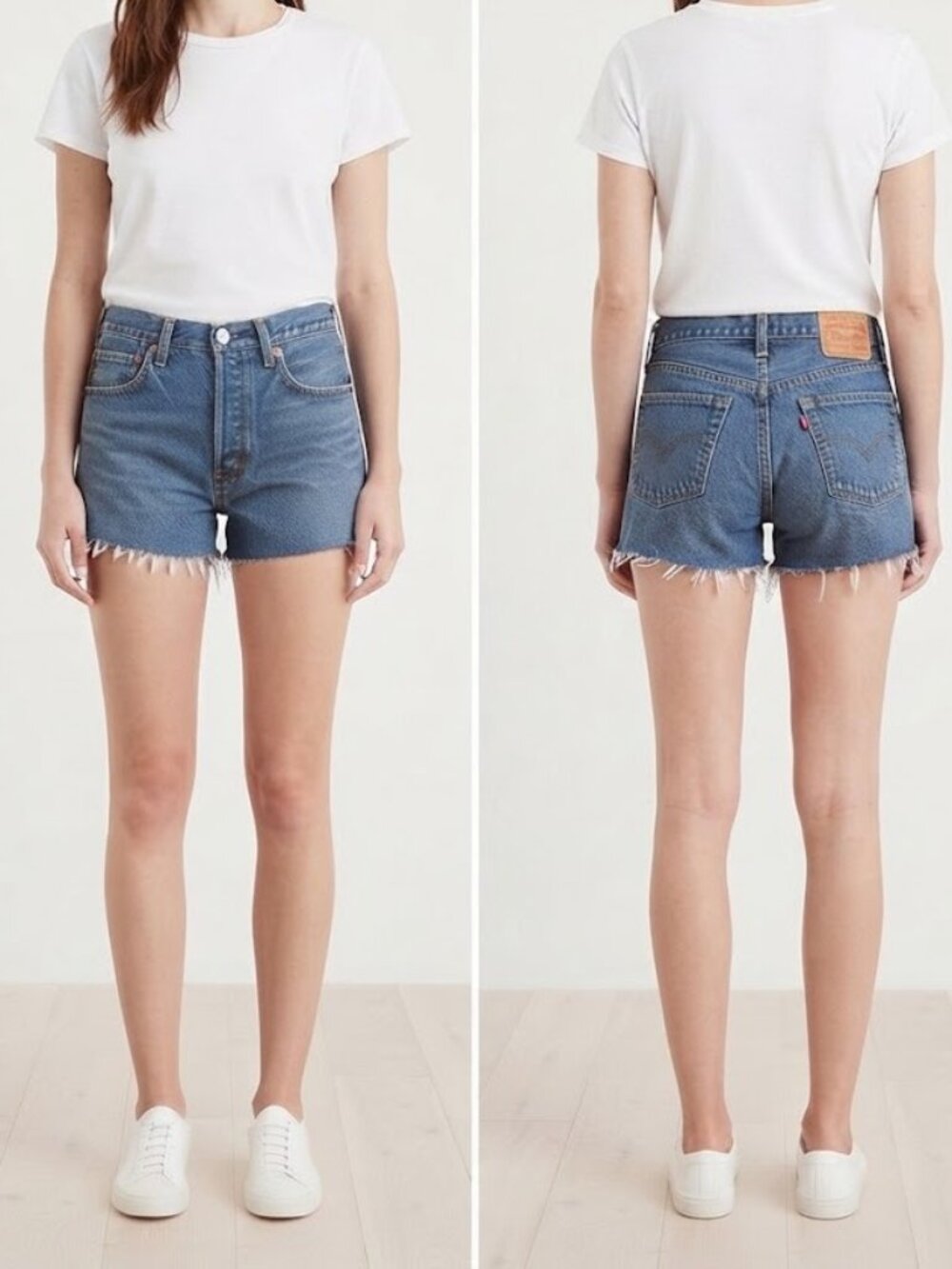 Levi's 501 High Rise Cutoff Denim Shorts W26 Raw Hem Button Fly Medium Wash
